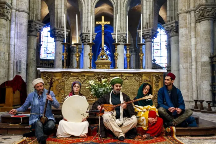 Framed Print : Sufi music band at Sufi Muslim wedding in St. Nicolass Catholic church, Blois Framed Print : Sufi music band at Sufi Muslim wedding in St. Nicolass Catholic church, Blois