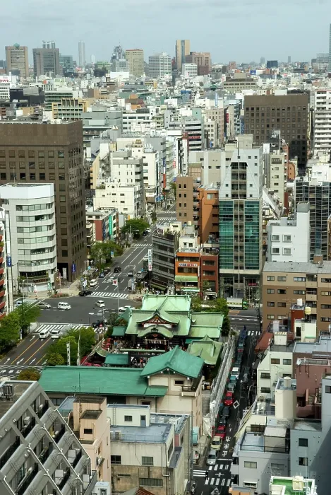 Framed Print : Suiten-gū (green roof), a Shinto shrine devoted to conception and safe childbirth, viewed from Royal Park Hotel, Chuo ward, Tokyo Framed Print : Suiten-gū (green roof), a Shinto shrine devoted to conception and safe childbirth, viewed from Royal Park Hotel, Chuo ward, Tokyo