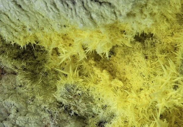 Sulphur crystals in volcanic solfatara vent, Io-zan, Kussharo caldera, Akan National Park