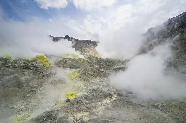 Sulphur pieces on Iozan (sulfur mountain) active volcano area, Akan National Park