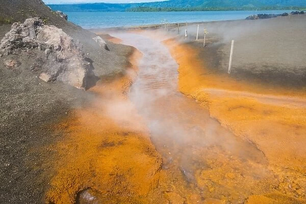 Sulphur river below Volcano Tavurvur, Rabaul, East New Britain, Papua New Guinea, Pacific