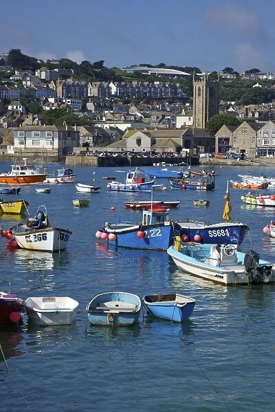 Summer sunshine on boats in the old harbour, St. Ives, Cornwall, England, United Kingdom, Europe