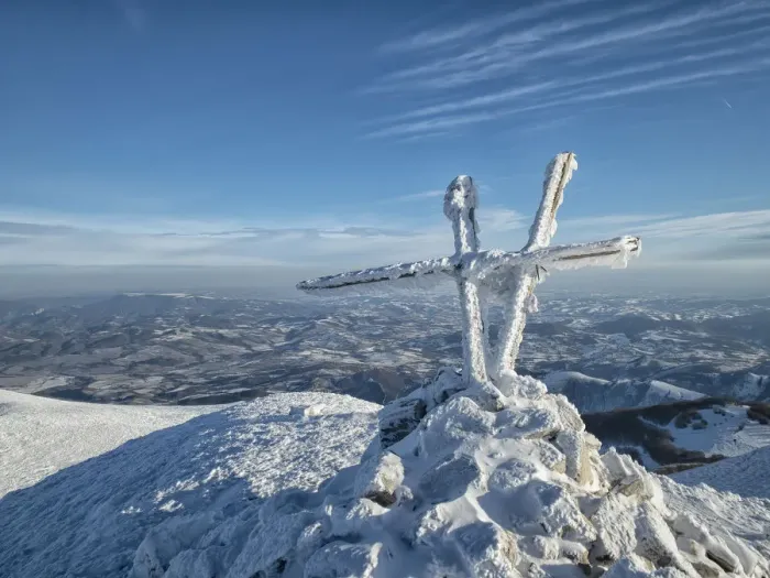 Framed Print : Summit cross of Mount Acuto in winter, Apennines, Umbria, Italy, Europe Framed Print : Summit cross of Mount Acuto in winter, Apennines, Umbria, Italy, Europe