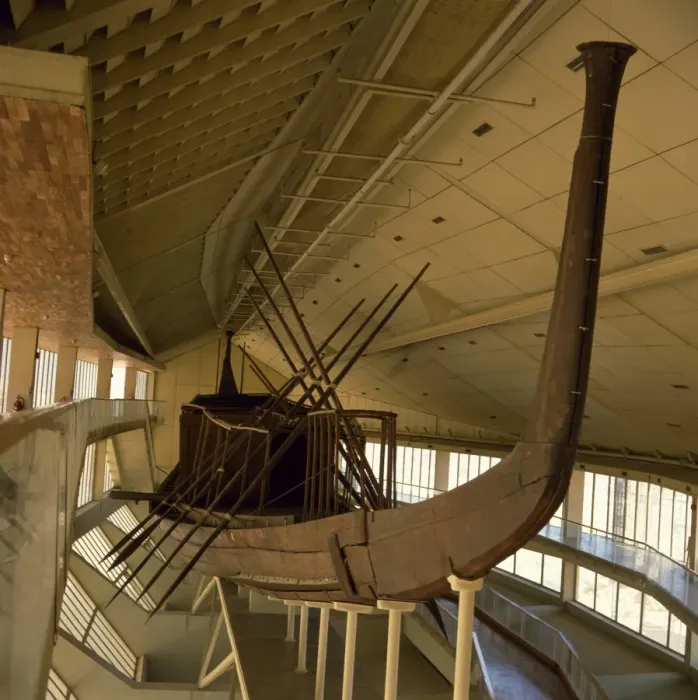 Framed Print : Sun Boat excavated at site of Cheops Pyramid, Giza, now in Giza Museum