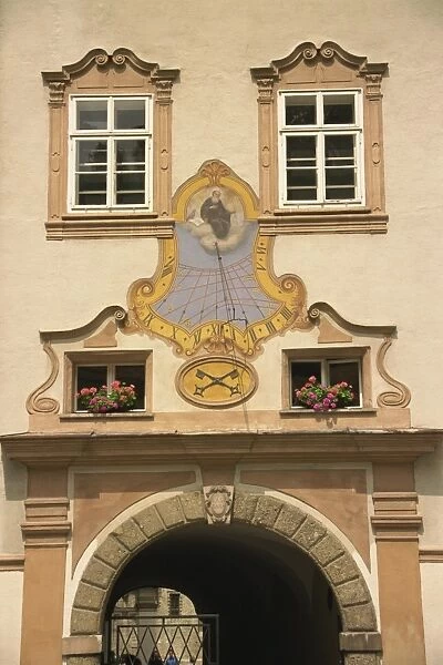 Sun dial clock, frescoed, St. Peters Abbey, Salzburg, Austria, Europe