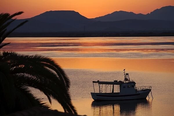Sun rise over the lagoon of Sant Antioco, Sardinia, Italy, Mediterranean, Europe