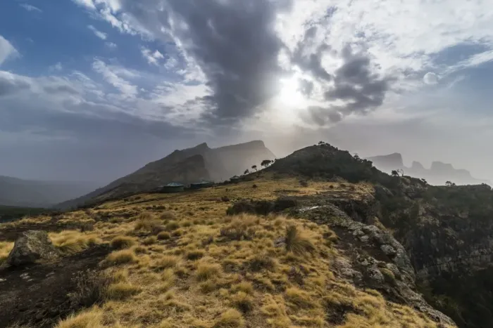 Framed Print : Sun setting over the Simien Mountains National Park, UNESCO World Heritage Site, Debarq Framed Print : Sun setting over the Simien Mountains National Park, UNESCO World Heritage Site, Debarq
