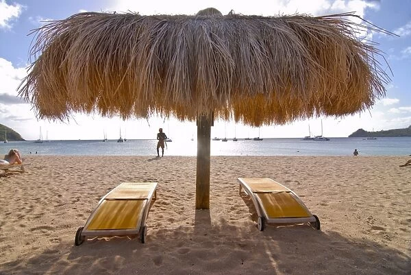Sun umbrella on Reduit Beach, Rodney Bay, St Lucia, Windward Islands