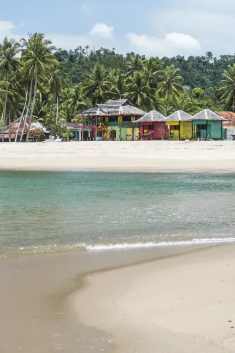 Framed Print : Sungai Pinang Beach and Rasta Beach Bungalows, near Padang in West Sumatra, Indonesia Framed Print : Sungai Pinang Beach and Rasta Beach Bungalows, near Padang in West Sumatra, Indonesia