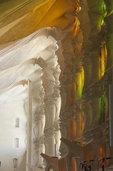 Sunlight through stained glass, Sagrada Familia, Barcelona, Catalunya, Spain, Europe