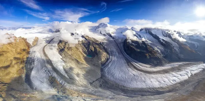 Framed Print : Sunny clear sky over Gorner Glacier (Gornergletscher), aerial view, Zermatt Framed Print : Sunny clear sky over Gorner Glacier (Gornergletscher), aerial view, Zermatt