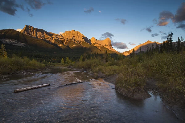 Sunrise and Alpenglow on Mount Lawrence Grassi and Ha Ling Peak in autumn, Canmore