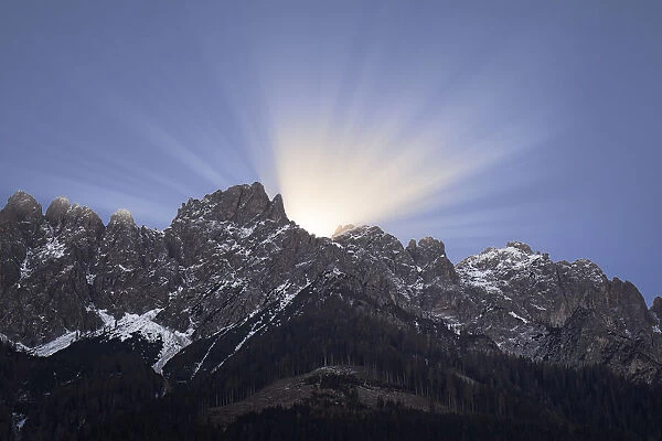 Sunrise behind Dolomites, Trentino-Alto Adige, Italy, Europe