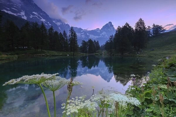 Sunrise from famous Blue Lake (Il Lago Blu), Cervinia, Valtournanche, Aosta Valley