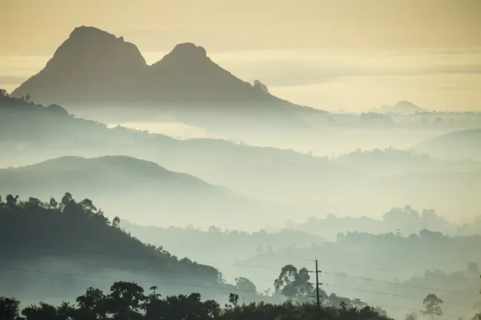 Framed Print : Sunrise and fog over the mountains surrounding Blantyre, Malawi, Africa Framed Print : Sunrise and fog over the mountains surrounding Blantyre, Malawi, Africa