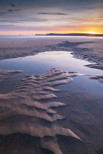 Sunrise over Harlyn Beach in North Cornwall, England, United Kingdom, Europe