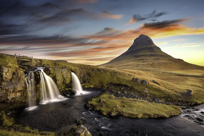 Framed Print : Sunrise at Kirkjufell Mountain overlooking a small waterfall, Iceland, Polar Regions Framed Print : Sunrise at Kirkjufell Mountain overlooking a small waterfall, Iceland, Polar Regions