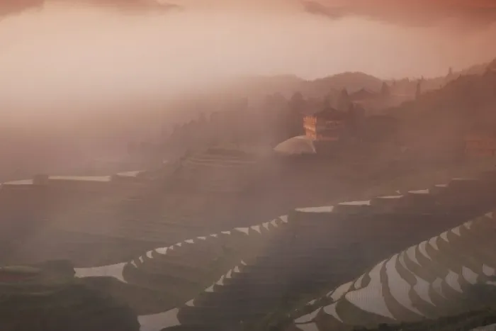 Framed Print : Sunrise, Longsheng terraced ricefields, Guangxi Province, China, Asia Framed Print : Sunrise, Longsheng terraced ricefields, Guangxi Province, China, Asia