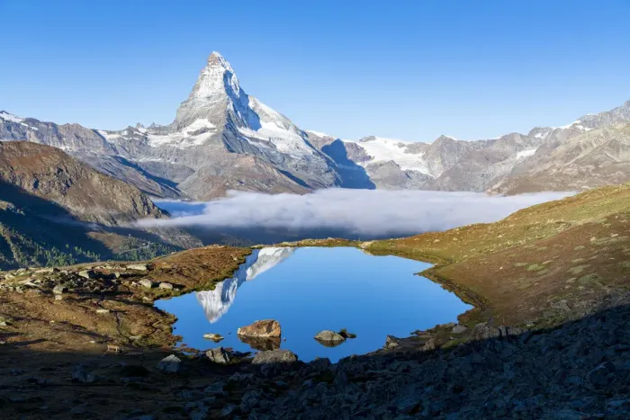 Framed Print : Sunrise over majestic Matterhorn from Stellisee lake, Zermatt, Valais Canton, Swiss Alps