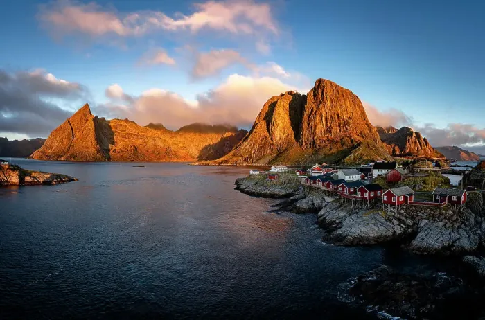Framed Print : Sunrise over majestic mountains surrounding Hamnoy village, Lofoten Islands, Nordland, Norway, Scandinavia, Europe Framed Print : Sunrise over majestic mountains surrounding Hamnoy village, Lofoten Islands, Nordland, Norway, Scandinavia, Europe