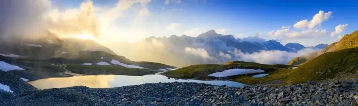 Framed Print : Sunrise over Mittleres Schwarziseeli lake and Galenstock mountain peak in background Framed Print : Sunrise over Mittleres Schwarziseeli lake and Galenstock mountain peak in background