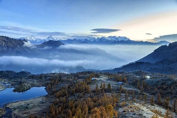 Sunrise on Mount Rosa, Natural Park of Mont Avic, Aosta Valley, Graian Alps, Italy
