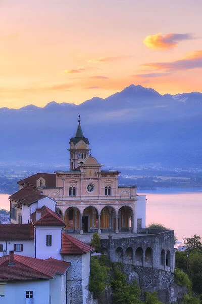 Sunrise at the Sanctuary of Madonna del Sasso, Orselina, Locarno, Lake Maggiore, Canton of Ticino