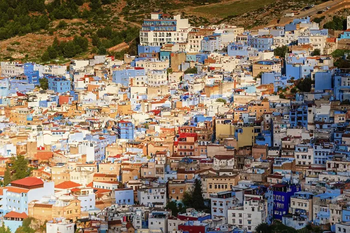 Framed Print : Sunrise over the skyline of the Chefchaouen Medina, with its blue houses, Chefchaouen, Morocco Framed Print : Sunrise over the skyline of the Chefchaouen Medina, with its blue houses, Chefchaouen, Morocco