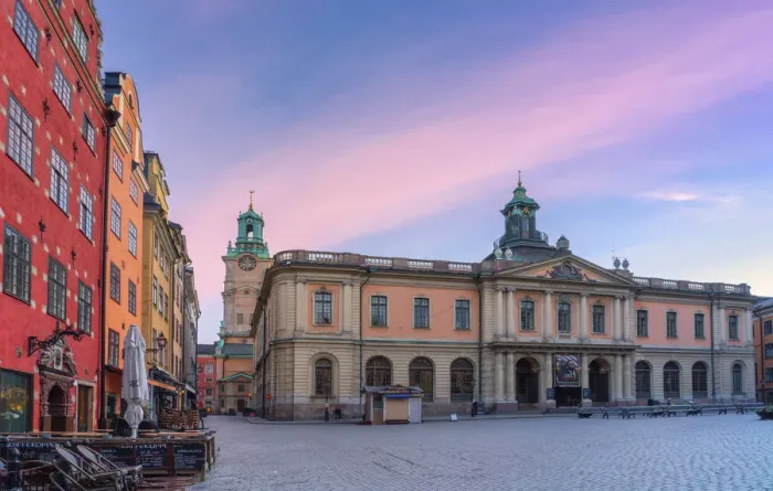 Framed Print : Sunrise over the Stock Exchange Building, todays Nobel Museum, Stortorget Square