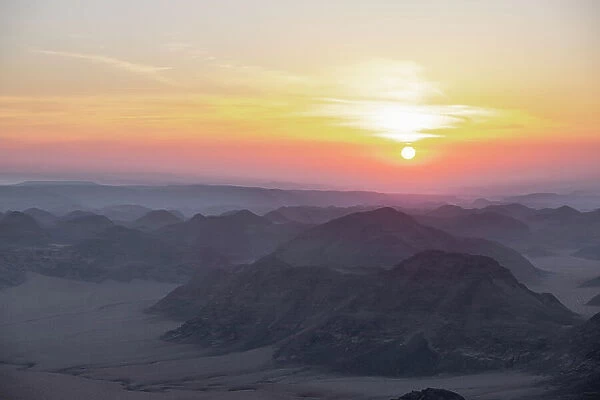 Sunrise from the top of the Umm ad Dami mountain, the highest point in the country, Jordan, Middle East