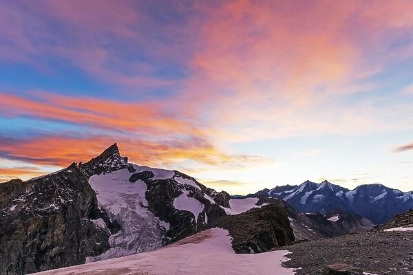 Sunrise view of Zinalrothorn, 4421m, from Ober Gabelhorn, 4063m, Zermatt, Valais