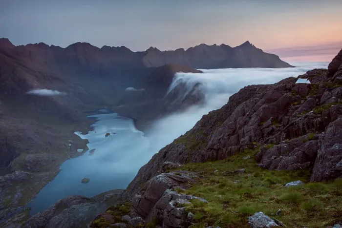 Framed Print : Sunrise at a wild camp on the hills above Loch Coruisk on Skye with a cloud inversion Framed Print : Sunrise at a wild camp on the hills above Loch Coruisk on Skye with a cloud inversion