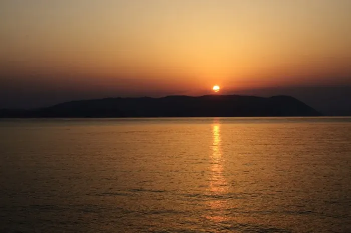 Framed Print : Sunset over the Aegean, taken from Loutraki, Skopelos, with Skiathos in background