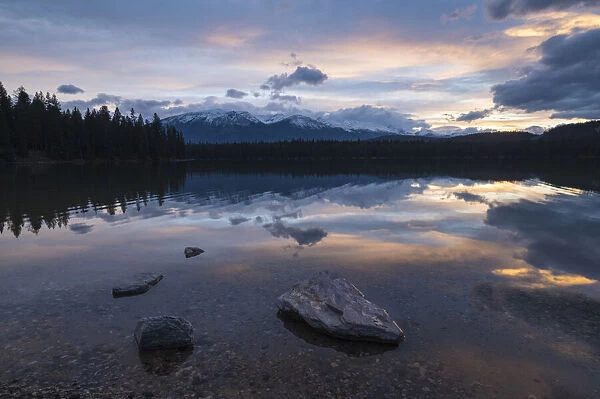 Sunset at Annette Lake, Jasper National Park, UNESCO World Heritage Site, Alberta