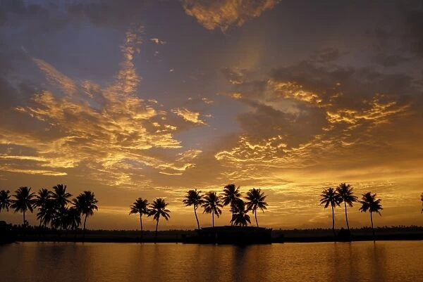 Sunset over the Backwaters of Alleppey, Kerala, India, Asia