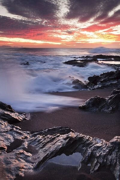 Sunset at the beach Puerto de la Pena Ajuy, Fuerteventura, Canary Islands, Spain, Atlantic, Europe