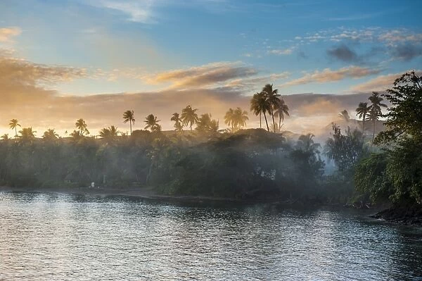 Sunset over the beach of Safe Landing resort, Nacula Island, Yasawas, Fiji, South Pacific, Pacific