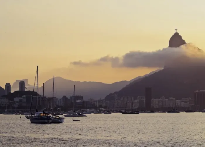 Framed Print : Sunset over Botafogo Bay and Corcovado Mountain viewed from Urca, Rio de Janeiro Framed Print : Sunset over Botafogo Bay and Corcovado Mountain viewed from Urca, Rio de Janeiro