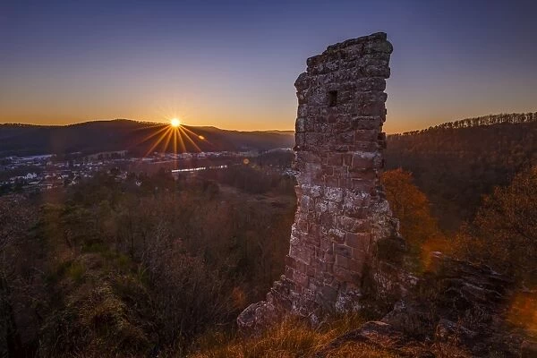 Sunset over the Chateau de Ramstein, a ruined castle in the commune of Baerenthal
