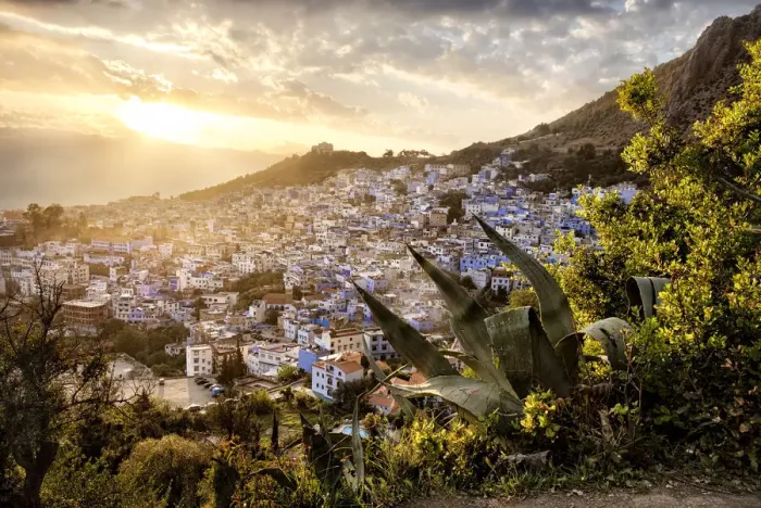 Framed Print : Sunset over Chefchaouen, the blue city of Morocco, North Africa, Africa Framed Print : Sunset over Chefchaouen, the blue city of Morocco, North Africa, Africa