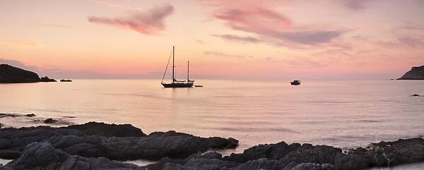Sunset at the coast of Centuri Port, Corsica, France, Mediterranean, Europe