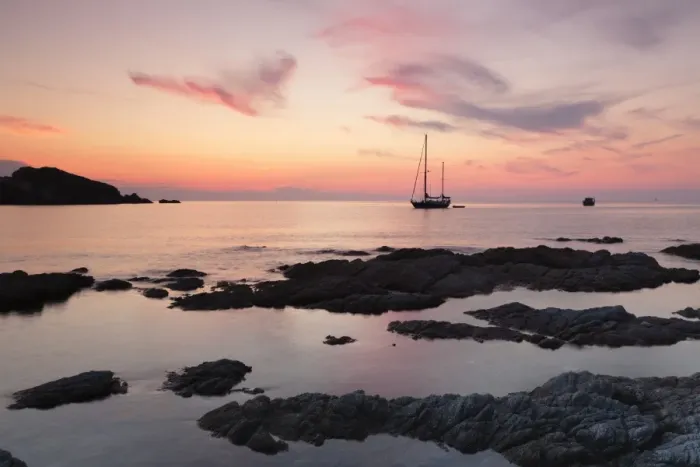 Framed Print : Sunset at the coast near Centuri Port, Corsica, France, Mediterranean, Europe Framed Print : Sunset at the coast near Centuri Port, Corsica, France, Mediterranean, Europe
