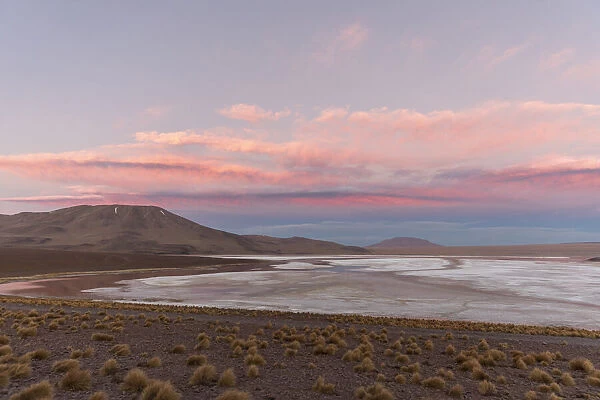 Sunset over an endorheic salt lake in the altiplano, Eduardo Avaroa Andean Fauna National