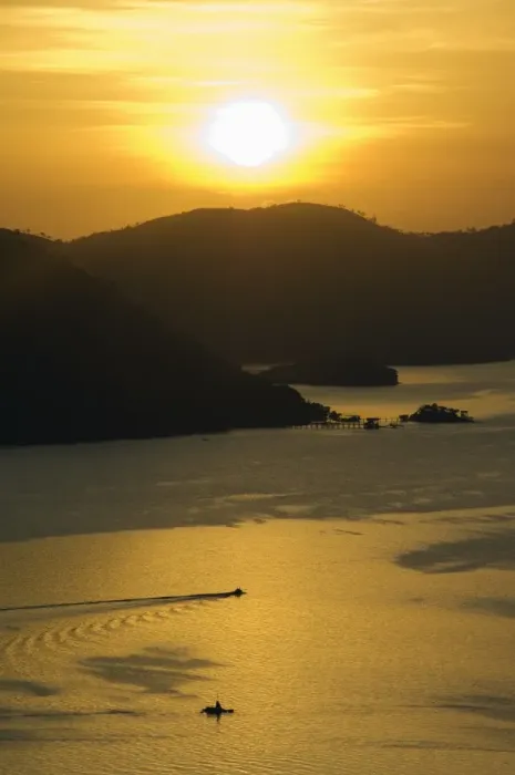 Framed Print : Sunset and fishing boats on Coron Bay