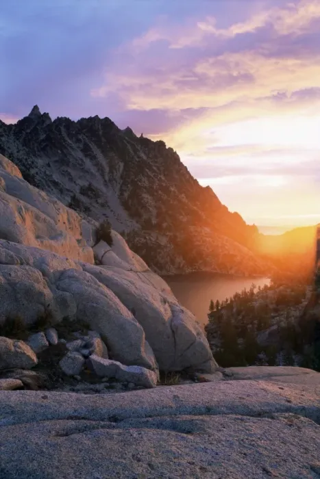 Framed Print : Sunset over granite rock and alpine lakes Framed Print : Sunset over granite rock and alpine lakes