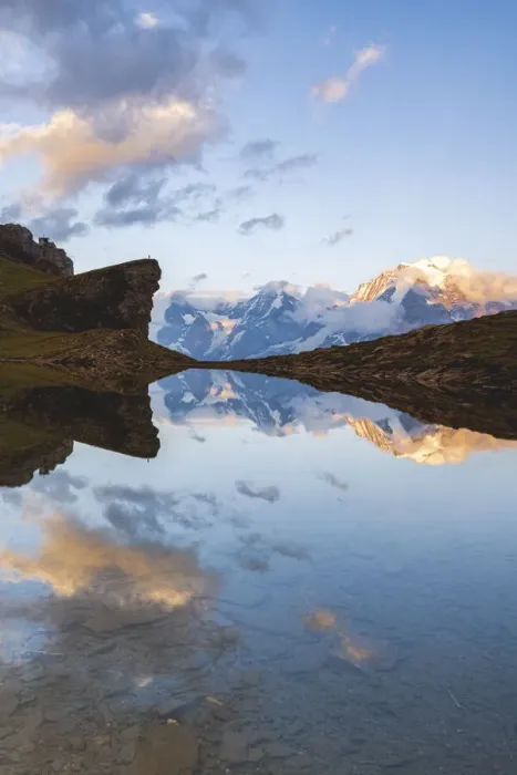 Framed Print : Sunset over Grauseeli Lake with Eiger, Monch and Jungfrau mountains in the background Framed Print : Sunset over Grauseeli Lake with Eiger, Monch and Jungfrau mountains in the background