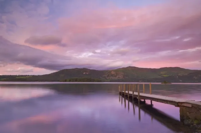 Framed Print : Sunset, Hawes End landing stage jetty, Derwent Water, Lake District, Cumbria Framed Print : Sunset, Hawes End landing stage jetty, Derwent Water, Lake District, Cumbria