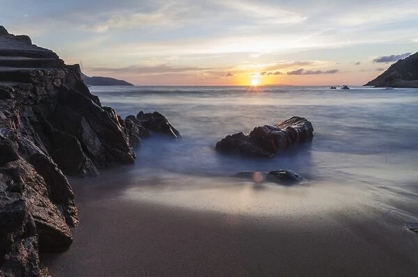 Sunset on La Crocetta beach, Marciana Marina, Elba Island, Livorno Province, Tuscany