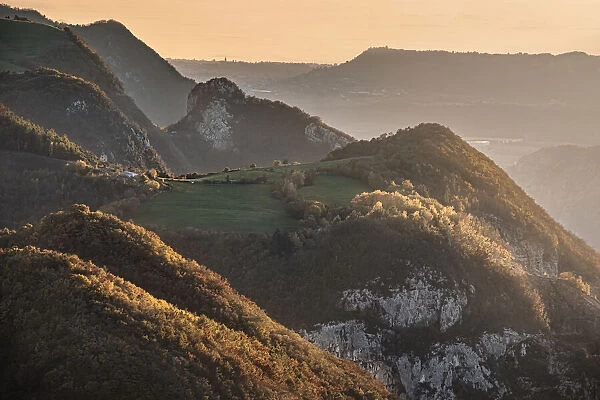 Sunset light over mountains, Lessinia, Veneto, Italy, Europe