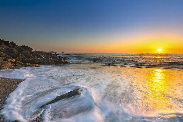 Sunset at Little Fistral Beach, Newquay, Cornwall, England, United Kingdom, Europe